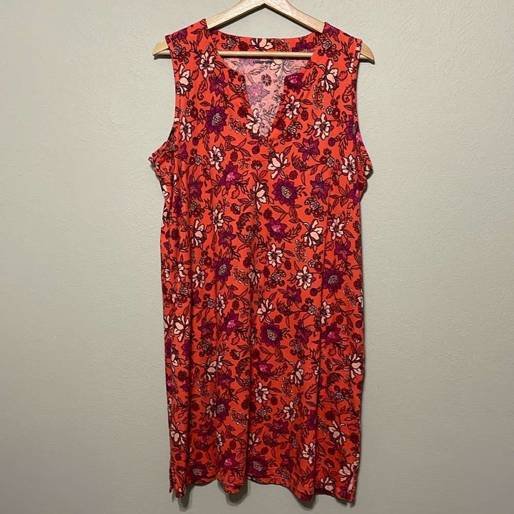 Lands' End Floral Print Shift Tank Dress with pockets, Large